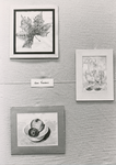 850861 Afbeelding van drie aquarellen, gemaakt door Hana Baekers, op de tentoonstelling broeders in vorm en kleur, met ...
